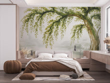 Load image into Gallery viewer, Watercolor Weeping Tree Mural Wallpaper – Elegant Hand-Painted Botanical Wall Art, Tranquil Nature-Inspired Wall Décor for Bedroom Spa 752RS