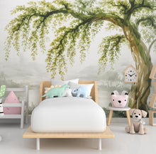 Load image into Gallery viewer, Watercolor Weeping Tree Mural Wallpaper – Elegant Hand-Painted Botanical Wall Art, Tranquil Nature-Inspired Wall Décor for Bedroom Spa 752RS