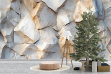 Load image into Gallery viewer, 3D Stone Texture Wall Mural – Abstract Rock Pattern Wallpaper In Earthy Beige And Blue – Modern Textured Wall Decor – Stylish Natural Stone