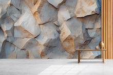 Load image into Gallery viewer, 3D Stone Texture Wall Mural – Abstract Rock Pattern Wallpaper In Earthy Beige And Blue – Modern Textured Wall Decor – Stylish Natural Stone