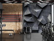 Load image into Gallery viewer, 3D Geometric Concrete Wall Mural – Bold Textured Industrial Wallpaper For Home Gym Or Studio – Modern Fitness Room Wall Decor