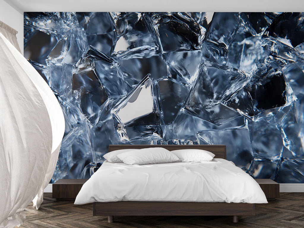 3D Ice Crystal Texture Wall Mural – Hyper-Realistic Frozen Glass Wallpaper – Modern Bedroom Wall Decor – Stylish Abstract Wallpaper