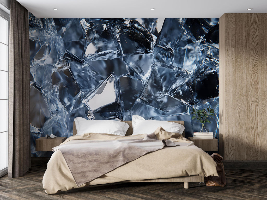 3D Ice Crystal Texture Wall Mural – Hyper-Realistic Frozen Glass Wallpaper – Modern Bedroom Wall Decor – Stylish Abstract Wallpaper