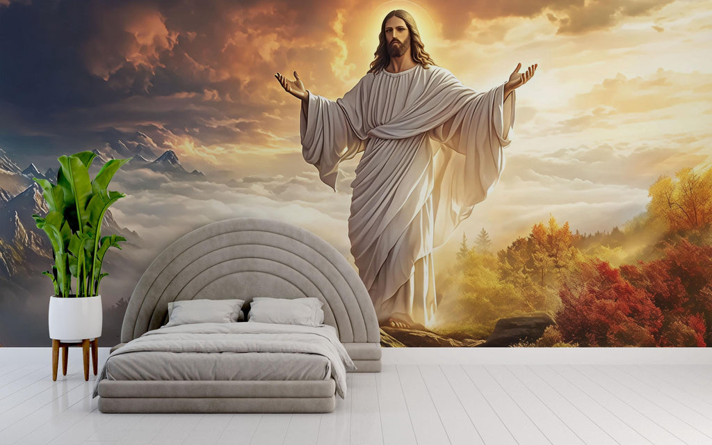 Jesus Christ 3D Wall Mural – Spiritual Home Decor, Christian Art, Divine Bedroom Accent, Prayer Room Inspiration, Faithful Gift