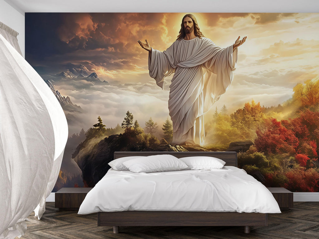 Jesus Christ 3D Wall Mural – Spiritual Home Decor, Christian Art, Divine Bedroom Accent, Prayer Room Inspiration, Faithful Gift