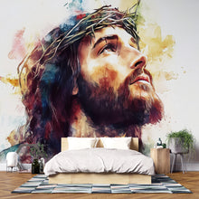 Load image into Gallery viewer, Watercolor Jesus Christ Wall Mural – Faithful Christian Decor, Easter &amp; Christmas Gift, Spiritual Bedroom Accent, Bible Verse Wall Art