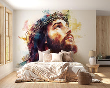 Load image into Gallery viewer, Watercolor Jesus Christ Wall Mural – Faithful Christian Decor, Easter &amp; Christmas Gift, Spiritual Bedroom Accent, Bible Verse Wall Art
