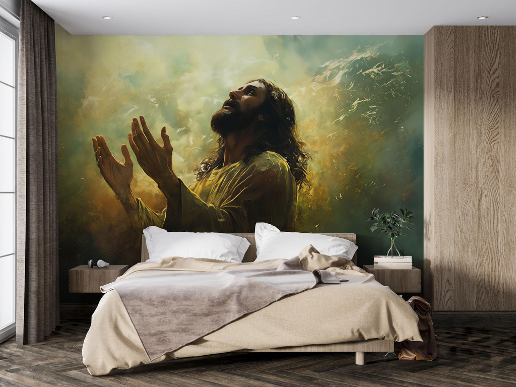 Jesus Christ Praying Wall Mural – Inspiring Christian Home Decor, Spiritual Faith Room Accent, Easter & Christmas Gift Idea