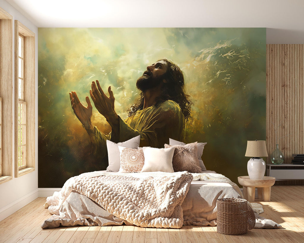 Jesus Christ Praying Wall Mural – Inspiring Christian Home Decor, Spiritual Faith Room Accent, Easter & Christmas Gift Idea