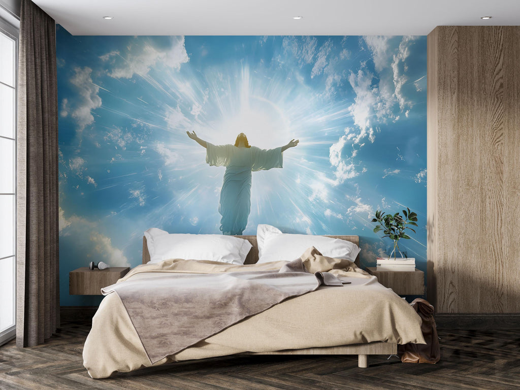 Jesus Christ Wall Mural - Heaven Wall Decor - Christian Bedroom Art - Spiritual Wall Art - Religious Gift for Holidays and Birthdays