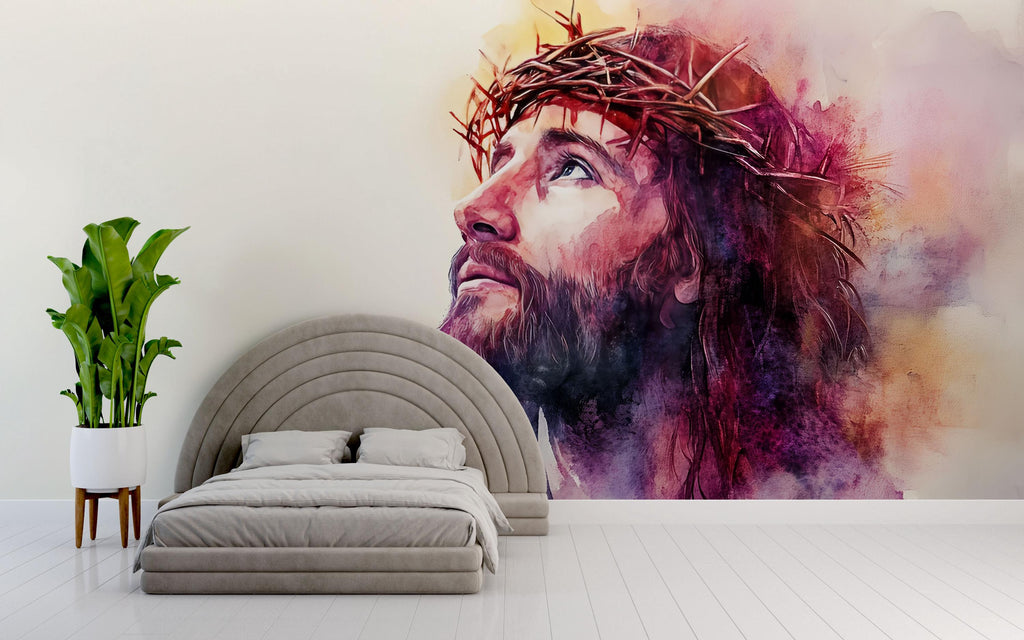 Jesus Christ Crown of Thorns Wall Mural – Spiritual Wall Art – Christian Bedroom Décor – Faith-Inspired Home – Religious Gift for Holidays