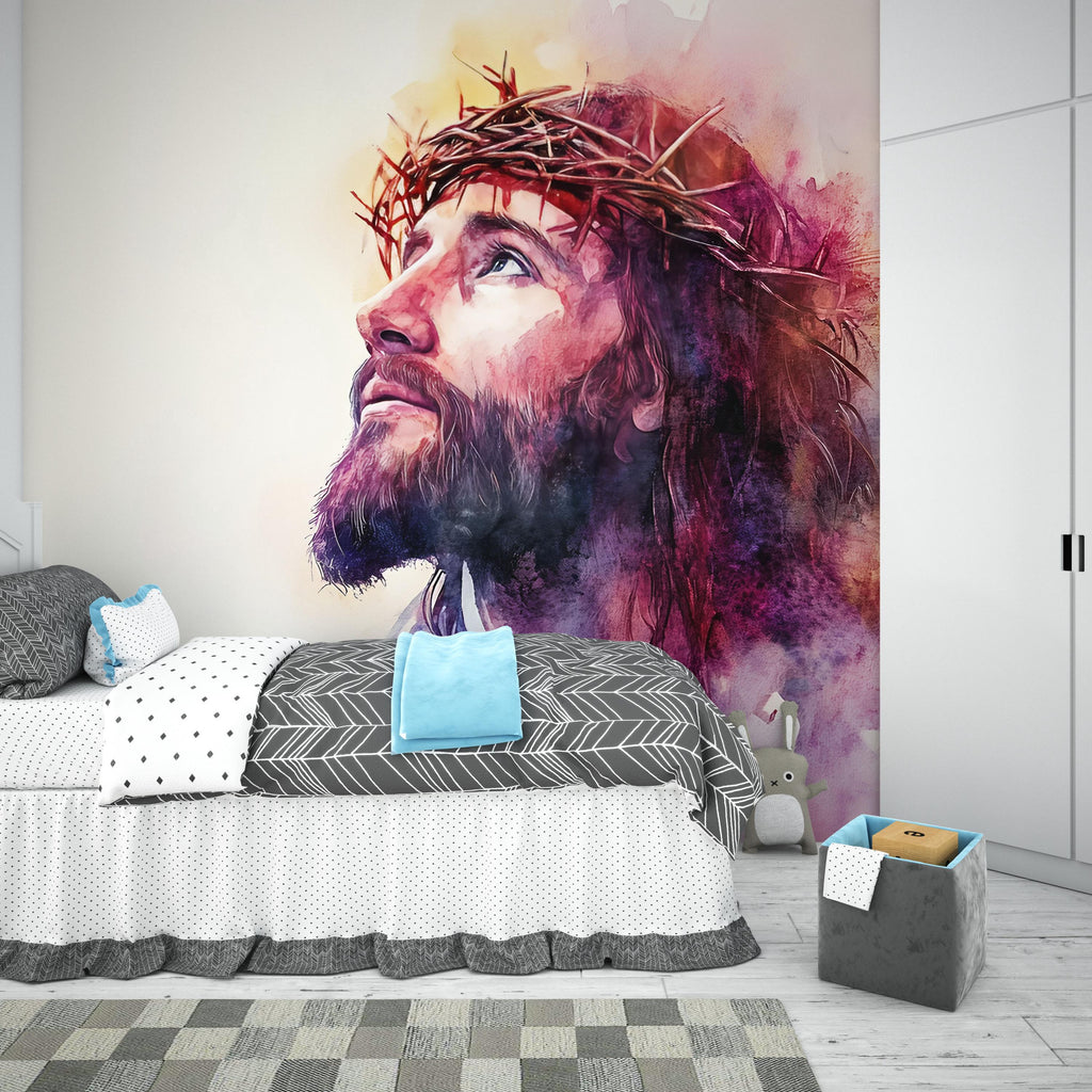 Jesus Christ Crown of Thorns Wall Mural – Spiritual Wall Art – Christian Bedroom Décor – Faith-Inspired Home – Religious Gift for Holidays