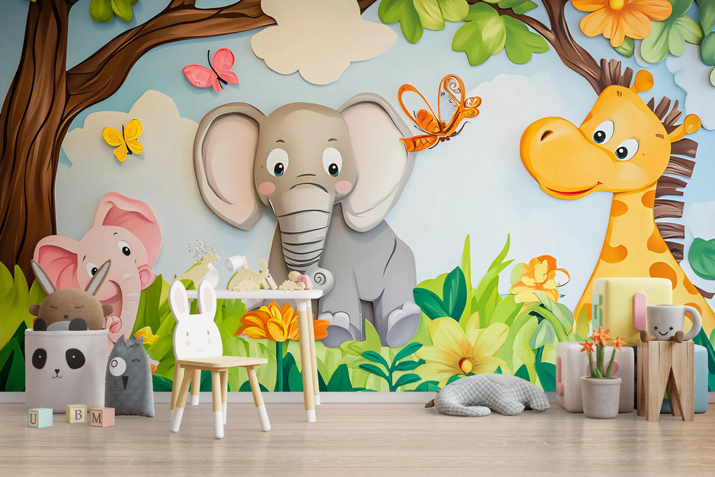 Jungle Safari Nursery Wall Mural – Baby Room Decor – Playroom Jungle Theme – Gender Neutral Baby Shower Gift – Kids Wall Art