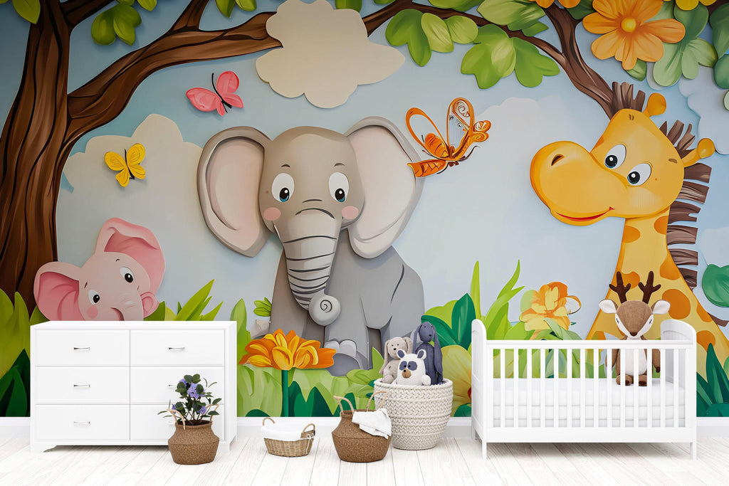 Jungle Safari Nursery Wall Mural – Baby Room Decor – Playroom Jungle Theme – Gender Neutral Baby Shower Gift – Kids Wall Art