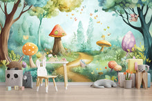 Load image into Gallery viewer, Enchanted Forest Nursery Wall Mural – Woodland Baby Room Décor – Gender Neutral Nursery – Baby Shower Gift – Playroom Wall Art