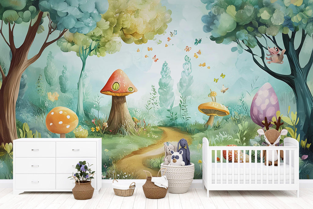 Enchanted Forest Nursery Wall Mural – Woodland Baby Room Décor – Gender Neutral Nursery – Baby Shower Gift – Playroom Wall Art
