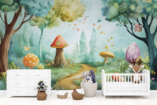 Load image into Gallery viewer, Enchanted Forest Nursery Wall Mural – Woodland Baby Room Décor – Gender Neutral Nursery – Baby Shower Gift – Playroom Wall Art