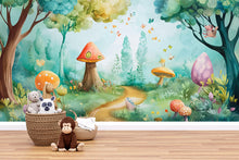 Load image into Gallery viewer, Enchanted Forest Nursery Wall Mural – Woodland Baby Room Décor – Gender Neutral Nursery – Baby Shower Gift – Playroom Wall Art
