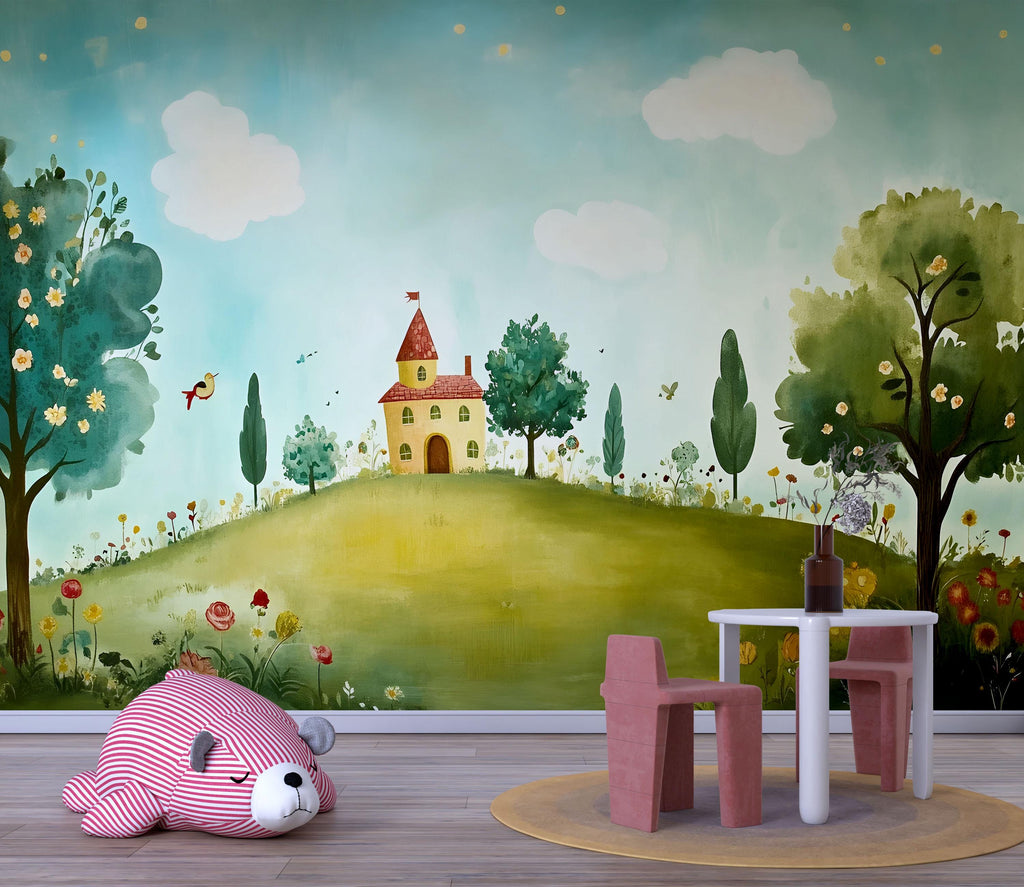 Countryside Storybook Nursery Wall Mural – Whimsical Baby Room Decor – Gender Neutral Playroom – Baby Shower Gift – Nursery Art