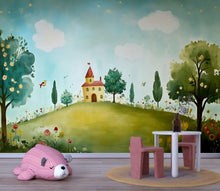 Load image into Gallery viewer, Countryside Storybook Nursery Wall Mural – Whimsical Baby Room Decor – Gender Neutral Playroom – Baby Shower Gift – Nursery Art