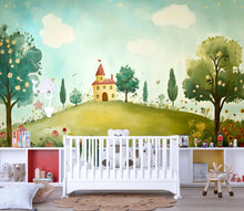 Load image into Gallery viewer, Countryside Storybook Nursery Wall Mural – Whimsical Baby Room Decor – Gender Neutral Playroom – Baby Shower Gift – Nursery Art
