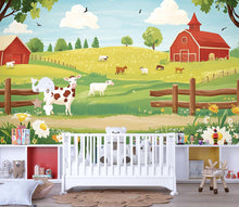Load image into Gallery viewer, Farm Animal Nursery Wall Mural – Baby Room Decor – Gender Neutral Playroom Art – Baby Shower Gift – Kids Room Wall Art – Barnyard Mural