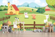 Load image into Gallery viewer, Pastel Farm Animal Nursery Wall Mural – Baby Room Decor – Gender Neutral Playroom – Baby Shower Gift – Kids Room Wall Art – Farm Friends