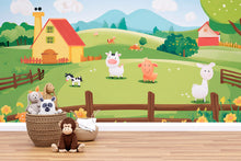 Load image into Gallery viewer, Pastel Farm Animal Nursery Wall Mural – Baby Room Decor – Gender Neutral Playroom – Baby Shower Gift – Kids Room Wall Art – Farm Friends