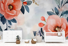 Load image into Gallery viewer, Watercolor Floral Nursery Wall Mural – Elegant Baby Room Decor – Gender Neutral Playroom Art – Baby Shower Gift – Kids Room Wall Art