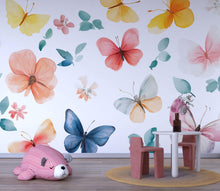 Load image into Gallery viewer, Watercolor Butterfly &amp; Floral Nursery Wall Mural – Baby Room Decor – Gender Neutral Playroom Art – Baby Shower Gift – Kids Room Wall Art
