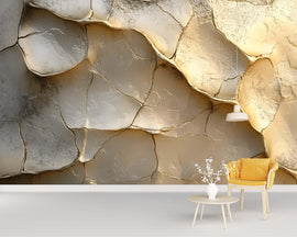 3D Cracked Clay Texture Wallpaper Mural In Beige Neutral Tones | Modern Wall Art For Living Room Or Bedroom | Stylish Earthy 3D Wall Decor