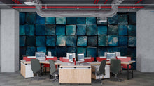 Load image into Gallery viewer, 3D Blue Tile Texture Wallpaper Mural | Dark Teal Wall Art For Office Or Studio | Stylish Geometric Modern Decor Wallpaper | Unique Gift