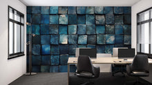 Load image into Gallery viewer, 3D Blue Tile Texture Wallpaper Mural | Dark Teal Wall Art For Office Or Studio | Stylish Geometric Modern Decor Wallpaper | Unique Gift