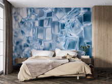 Load image into Gallery viewer, Glass Cube 3D Wallpaper Mural | Modern Blue Ice Block Wall Art For Bedroom Or Studio | Stylish Geometric Decor Wallpaper | Unique Gift