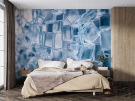 Glass Cube 3D Wallpaper Mural | Modern Blue Ice Block Wall Art For Bedroom Or Studio | Stylish Geometric Decor Wallpaper | Unique Gift