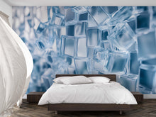 Load image into Gallery viewer, Glass Cube 3D Wallpaper Mural | Modern Blue Ice Block Wall Art For Bedroom Or Studio | Stylish Geometric Decor Wallpaper | Unique Gift