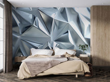 Load image into Gallery viewer, Silver Faceted 3D Wallpaper Mural | Modern Geometric Wall Decor With Metallic Crystal Texture | Abstract Luxury Bedroom Accent | Stylish