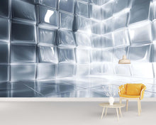 Load image into Gallery viewer, Chrome Faceted 3D Wallpaper Mural | Silver Geometric Wall Decor With Metallic Polygon Texture | Modern Luxury Bedroom Accent | Stylish