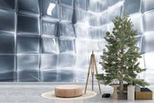 Load image into Gallery viewer, Chrome Faceted 3D Wallpaper Mural | Silver Geometric Wall Decor With Metallic Polygon Texture | Modern Luxury Bedroom Accent | Stylish