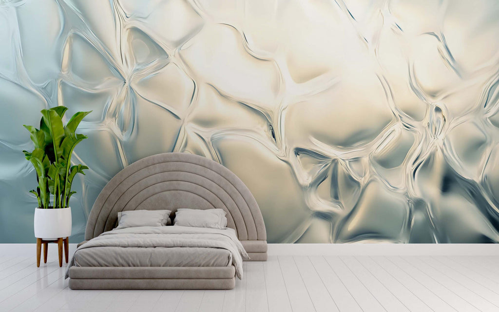 3D Beige Glass Texture Wallpaper Mural | Soft Abstract Wall Decor With Organic Flow | Elegant Modern Accent | Stylish Gift For Bedroom
