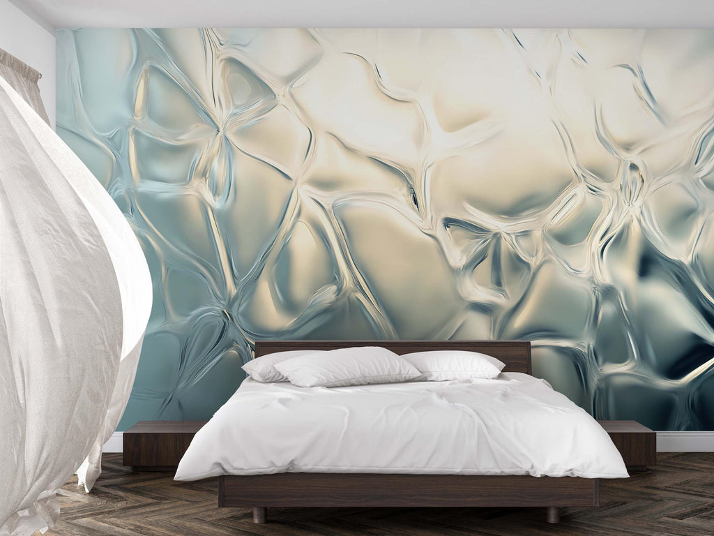 3D Beige Glass Texture Wallpaper Mural | Soft Abstract Wall Decor With Organic Flow | Elegant Modern Accent | Stylish Gift For Bedroom