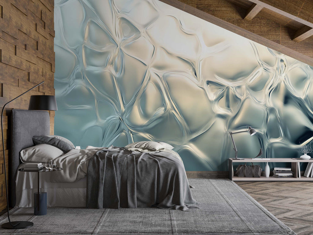 3D Beige Glass Texture Wallpaper Mural | Soft Abstract Wall Decor With Organic Flow | Elegant Modern Accent | Stylish Gift For Bedroom