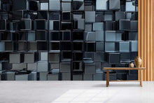 Load image into Gallery viewer, 3D Glossy Black Cube Wallpaper Mural | Modern Textured Wall Art For Office Or Home | Stylish Geometric Design | Peel And Stick Or Non-Woven