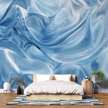 Load image into Gallery viewer, Blue 3D Swirl Texture Wallpaper Mural | Abstract Wave Wall Art For Bedroom Or Office | Modern Glossy Design | Peel And Stick Or Non-Woven