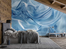 Load image into Gallery viewer, Blue 3D Swirl Texture Wallpaper Mural | Abstract Wave Wall Art For Bedroom Or Office | Modern Glossy Design | Peel And Stick Or Non-Woven