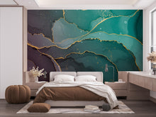 Load image into Gallery viewer, Modern Ornate Damask Wallpaper – Jewel Tone Velvet Effect with Gold Filigree | Regal Embossed Luxury Wall Mural Wallpaper 766RS
