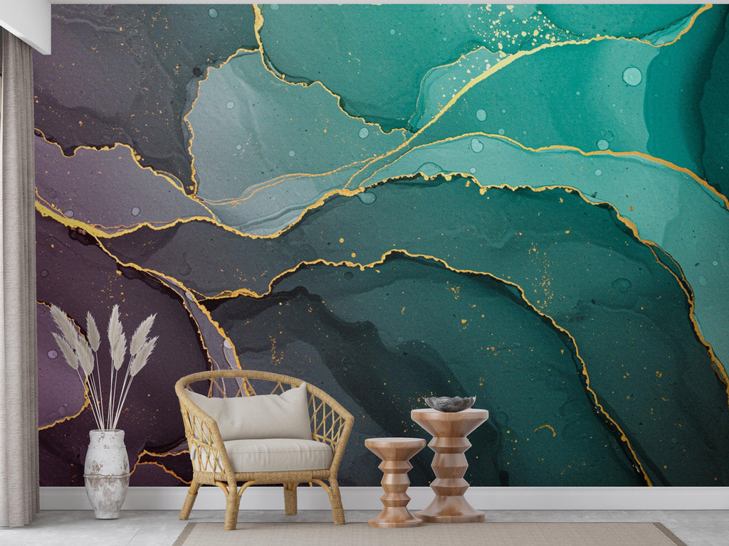Modern Ornate Damask Wallpaper – Jewel Tone Velvet Effect with Gold Filigree | Regal Embossed Luxury Wall Mural Wallpaper 766RS