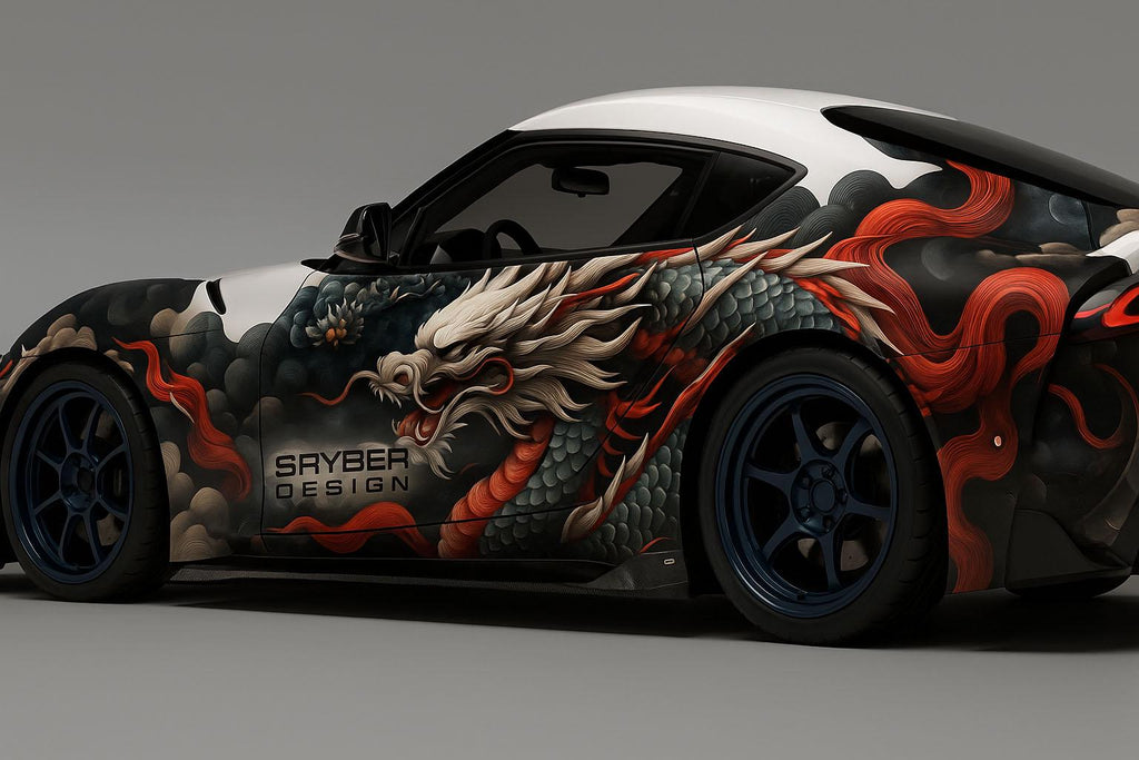 Dragon Car Wrap for Sports Cars – Custom Vinyl Vehicle Wrap Featuring Asian-Style Mythical Dragon Art – Gift for Car Enthusiasts – Tuner Car