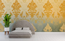 Load image into Gallery viewer, Victorian Damask Ombre Wallpaper Mural – Gold &amp; Sage Wall Art – Elegant Bedroom Accent – Luxury Vintage Decor – Baroque Style Gift for Home