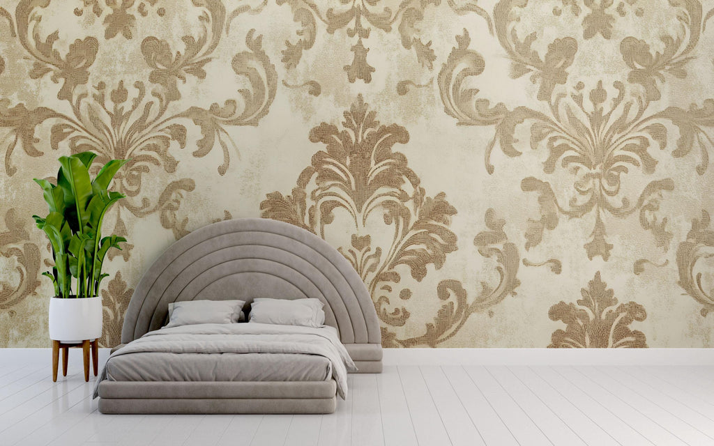 Victorian Beige Damask Wallpaper Mural – Elegant Neutral Wall Art – Baroque Style Bedroom Accent – Classic Vintage Decor – Stylish Home Gift